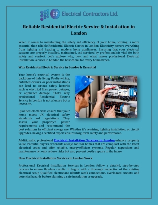 Reliable Residential Electric Service & Installation in London