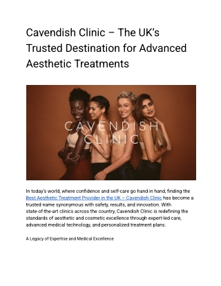 Cavendish Clinic – The UK’s Trusted Destination for Advanced Aesthetic Treatments