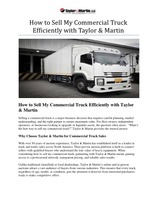 how to sell my commercial truck efficiently with taylor
