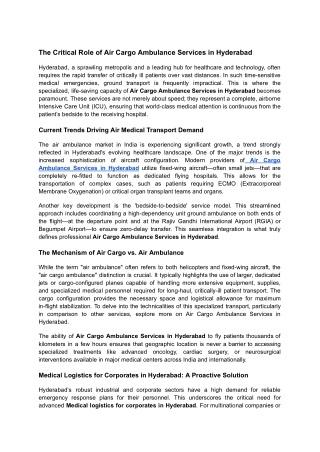 The Critical Role of Air Cargo Ambulance Services in Hyderabad