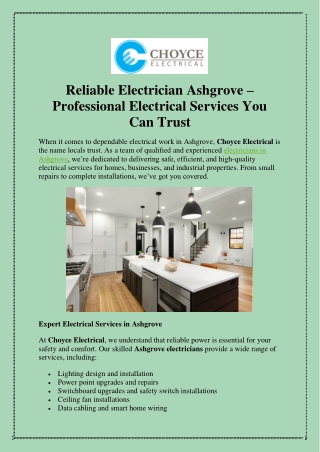 Reliable Electrician Ashgrove – Professional Electrical Services You Can Trust