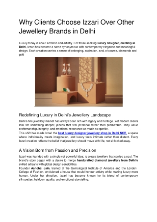 Why Clients Choose Izzari Over Other Jewellery Brands in Delhi