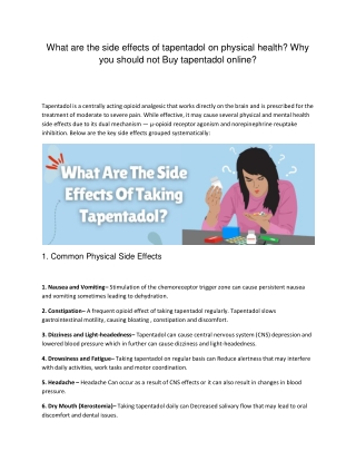 What are the side effects of tapentadol on physical health Why you should not Buy tapentadol online