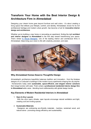Transform Your Home with the Best Interior Design & Architecture Firm in Ahmedabad