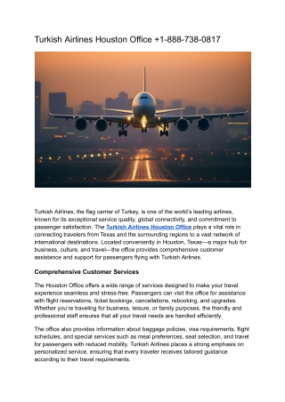 Turkish Airlines Houston Office  1-888-738-0817
