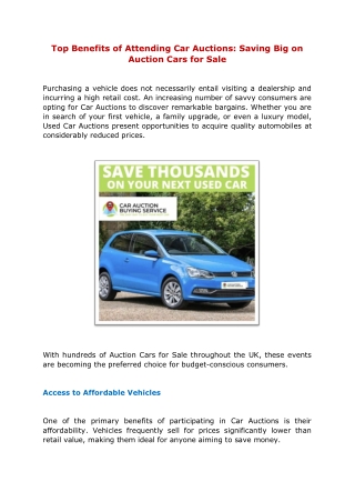 Top Benefits of Attending Car Auctions Saving Big on Auction Cars for Sale