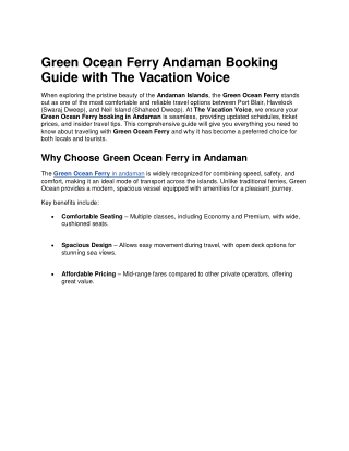 Green Ocean Ferry Andaman – Cruise in Comfort with The Vacation Voice