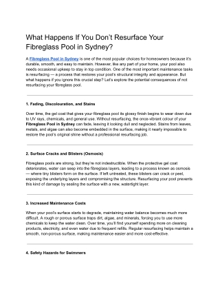 What Happens If You Don’t Resurface Your Fibreglass Pool in Sydney