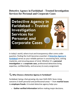 Detective Agency in Faridabad – Trusted Investigation Services for Personal and