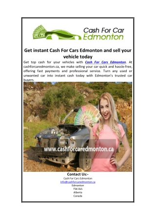 Get instant Cash For Cars Edmonton and sell your vehicle today