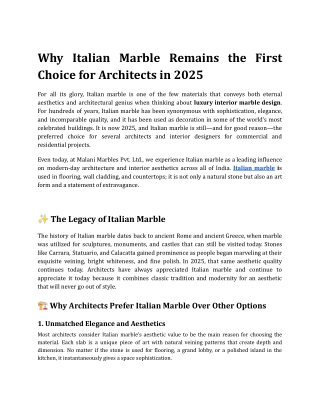 Why Italian Marble Remains the First Choice for Architects in 2025