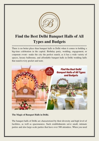 Find Best Delhi Banquet Halls of all Types and Budgets