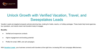 Unlock Growth with Verified Vacation, Travel, and Sweepstakes Leads