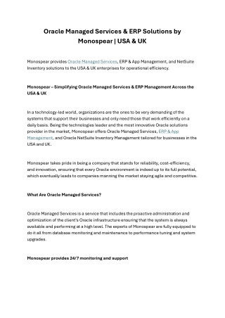 Oracle‍‌‍‍‌‍‌‍‍‌ Managed Services and ERP Solutions by Monospear  USA and UK