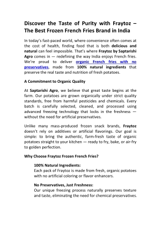 Best Frozen French Fries Brand in India Saptarishi Agro