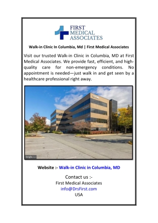Walk-in Clinic In Columbia, Md  First Medical Associates