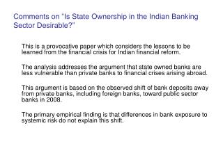 Comments on “Is State Ownership in the Indian Banking Sector Desirable?”