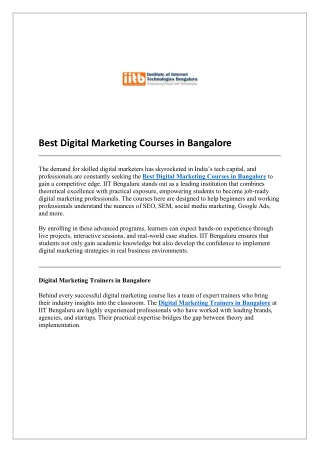 Best Digital Marketing Courses in Bangalore