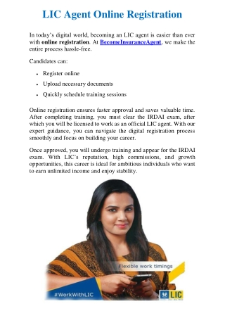 LIC agent Registration Online