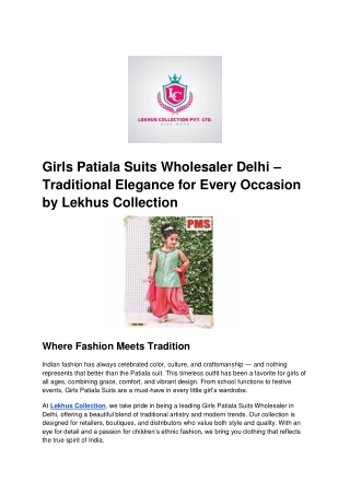 Girls Patiala Suits Wholesaler Delhi – Traditional Elegance for Every Occasion by Lekhus Collection