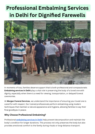 Professional Embalming Services in Delhi for Dignified Farewells