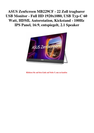 9863 ASUS ZenScreen MB229CF - 22 Zoll tragbarer USB Monitor - Full HD 1920x1080  USB Typ-C 60 Watt  HDMI