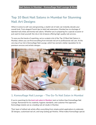 Top 10 Best Nail Salons in Mumbai for Stunning Nail Art Designs