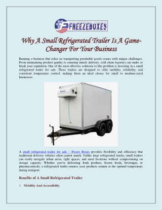 Why A Small Refrigerated Trailer Is A Game-Changer For Your Business