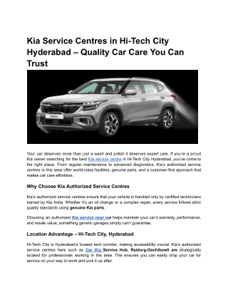 Kia Service Centres in Hi-Tech City Hyderabad – Quality Car Care You Can Trust