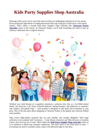 Kids Party Supplies Shop Australia