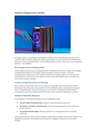 Rising Stars Emerging Journals in Publishing