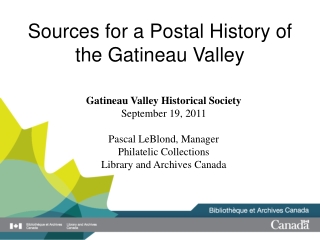 Sources for a Postal History of the Gatineau Valley