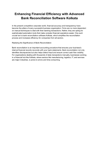 Enhancing Financial Efficiency with Advanced Bank Reconciliation Software Kolkata