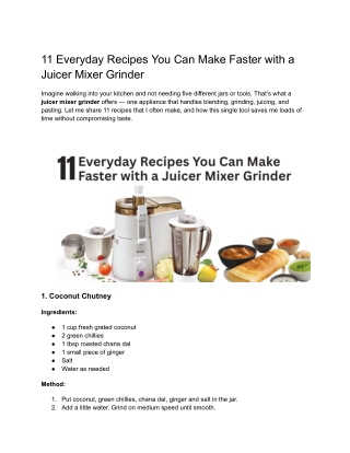 11 Everyday Recipes You Can Make Faster with a Juicer Mixer Grinder