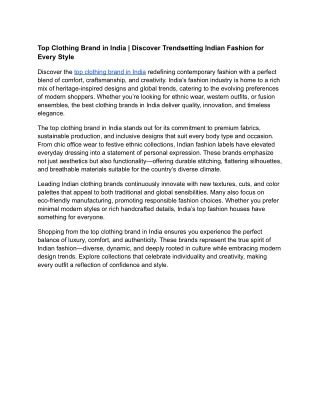 Top Clothing Brand in India | Discover Trendsetting Indian Fashion for Every Sty