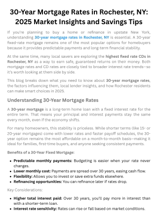 30-Year Mortgage Rates in Rochester, NY 2025 Market Insights and Savings Tips