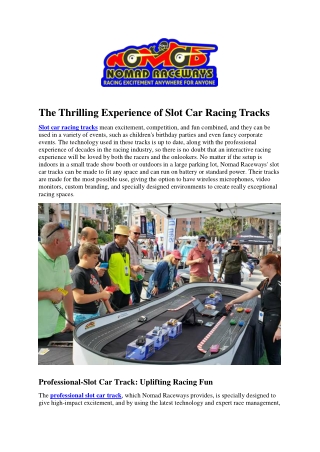 The Thrilling Experience of Slot Car Racing Tracks