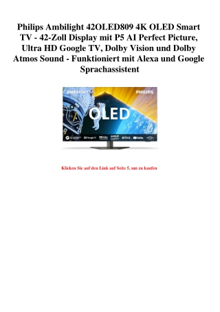 7696 Philips Ambilight 42OLED809 4K OLED Smart TV - 42-Zoll Display mit P5 AI Perfect Picture  Ultra HD 