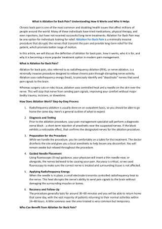 What Is Ablation for Back Pain Understanding How It Works and Who It Helps