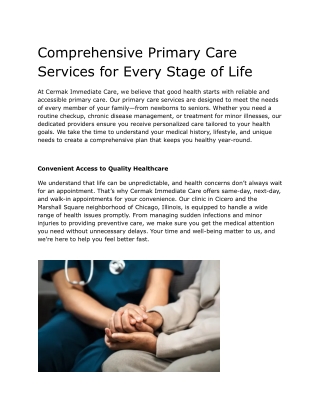 Comprehensive Primary Care Services for Every Stage of Life