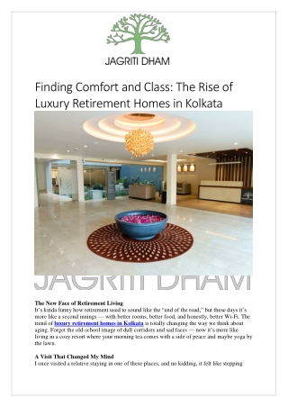 Luxury Retirement Homes in Kolkata | Premium Senior Living at Jagriti Dham