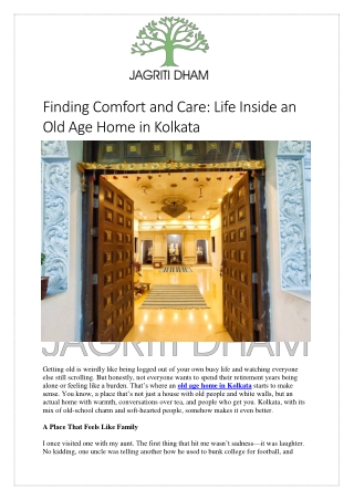 Old Age Home in Kolkata | Safe & Comfortable Senior Living at Jagriti Dham