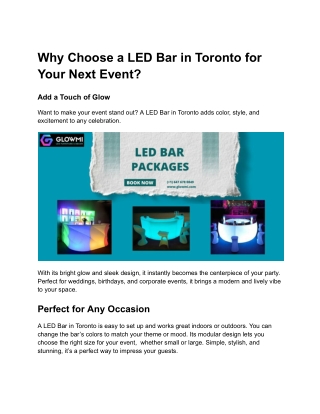 Why Choose a LED Bar in Toronto for Your Next Event_