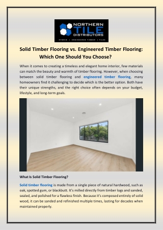 Solid Timber Flooring vs. Engineered Timber Flooring: Which One Should You Choos