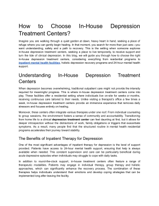 How to Choose In-House Depression Treatment Centers?