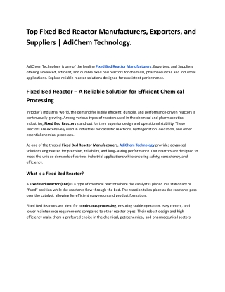 Top Fixed Bed Reactor Manufacturers, Exporters, and Suppliers _ AdiChem Technology