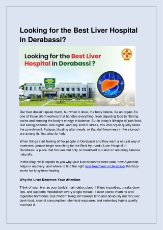 Looking for the Best Liver Hospital in Derabassi_