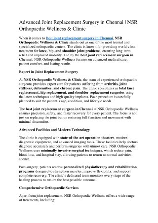 Advanced Joint Replacement Surgery in Chennai