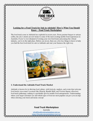 Looking for a Food Truck for Sale in Adelaide Here What You Should Know Food Truck Marketplace