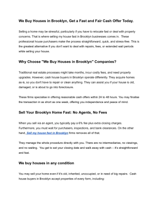 Sell my house fast in Brooklyn